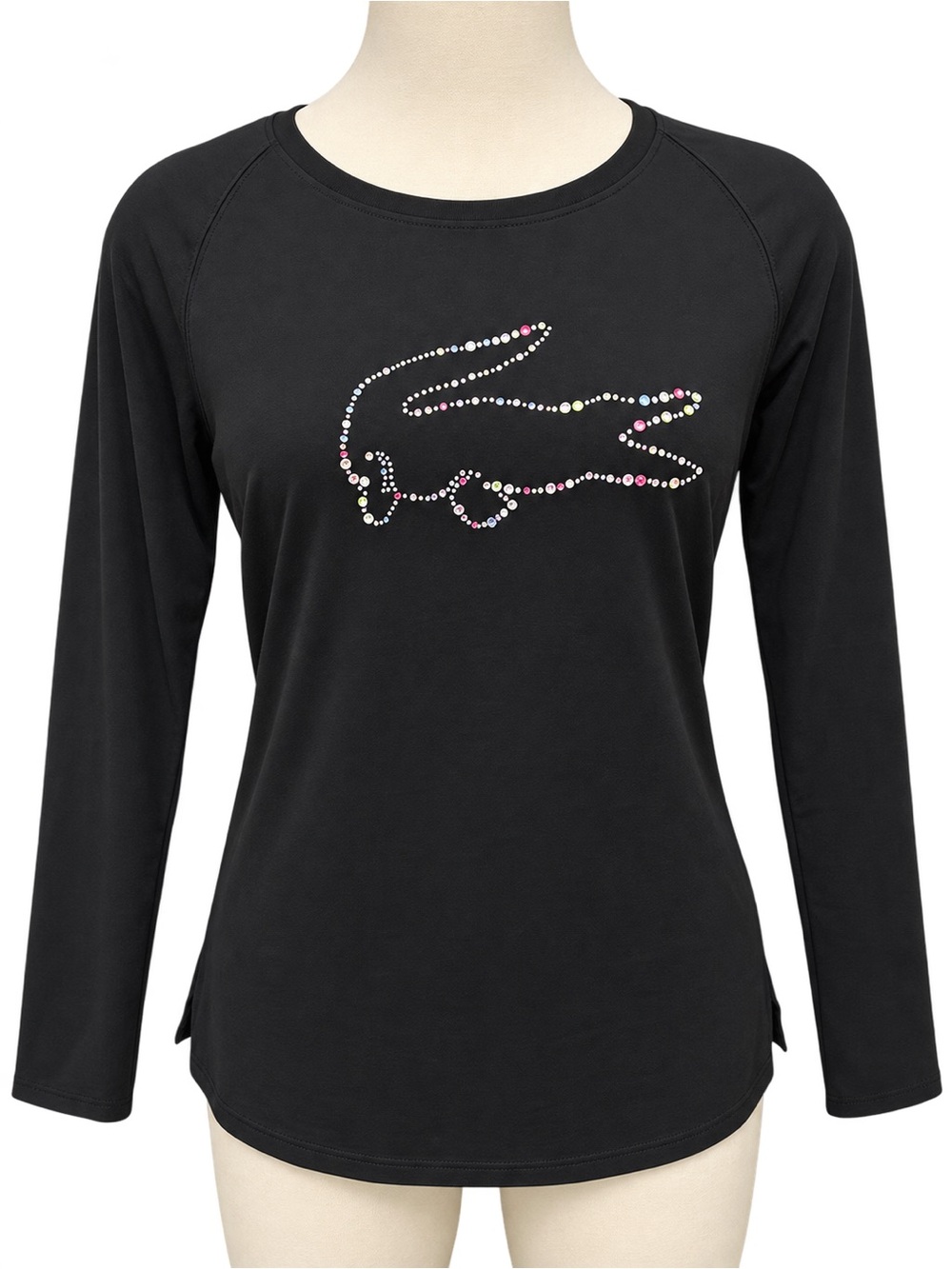 Lacoste Black Long-Sleeve Tee with Rhinestone Croc Logo NWOT